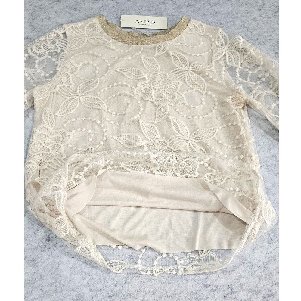 Astrid Floral Lace Overlay Top Metallic Trim Ivory XS Made in Italy NWT - Picture 8 of 15